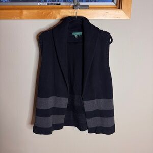 Lauren Ralph Lauren Navy and Gray Sleeveless Cardigan